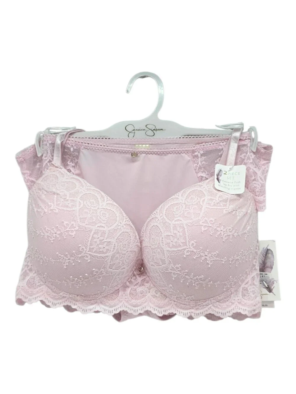 Jessica Simpson 2-Piece Extreme Push Up Bra with Matching Hipster Set Size 36C/L